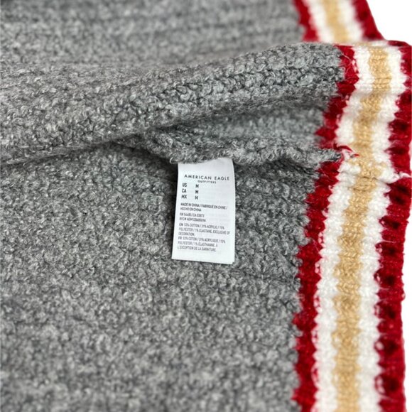 American Eagle Varsity Cropped Grey Ribbed Knit Shawl Collar Zip Sweater MED NWT - Picture 6 of 10